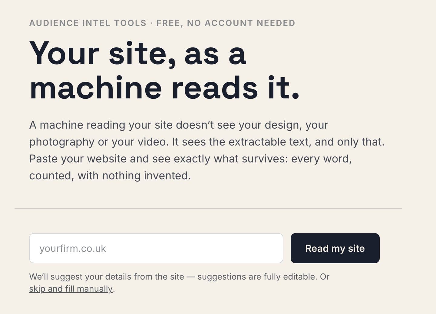The site legibility check: paste your website to see the text a machine can extract from it